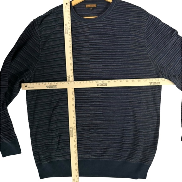 Lenor Romano Men’s Textured Multiclor Striped Fine Merino Wool Crewneck Sweater - Picture 4 of 7